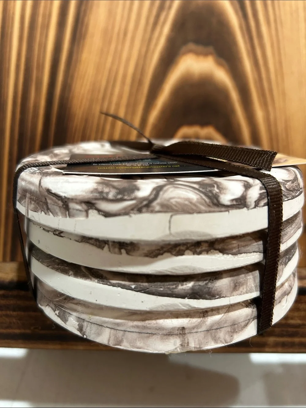 Soaking Stone Marble-Pattern Coaster Set in Brown and Cream